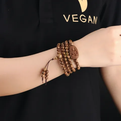 Vòng tay trầm hương VEGAN thuần chay chuỗi tràng 108 hạt