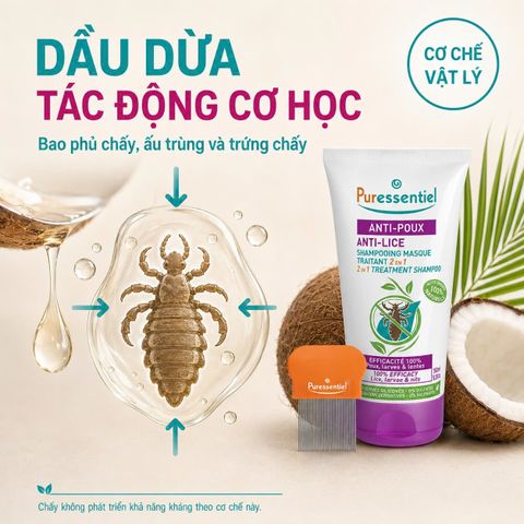 [Puressentiel] Dầu Gội Mặt Nạ Anti-Poux 2 Trong 1 150ml Kèm Lược – Hỗ Trợ Loại Bỏ Chấy Từ 3 Tuổi