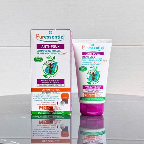 [Puressentiel] Dầu Gội Mặt Nạ Anti-Poux 2 Trong 1 150ml Kèm Lược – Hỗ Trợ Loại Bỏ Chấy Từ 3 Tuổi