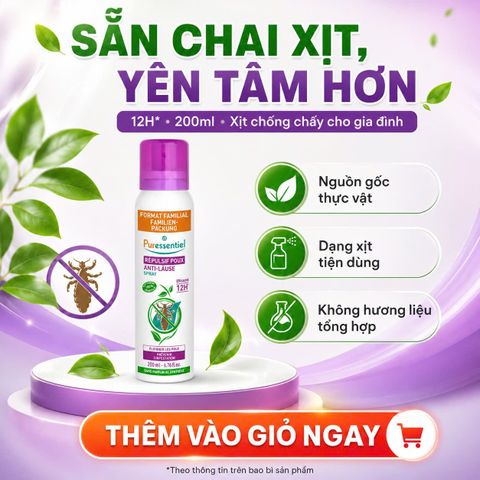 Xịt Ngừa Chấy Puressentiel Répulsif Poux 200ml Pháp, Cho Trẻ Từ 3 Tuổi, Bảo Vệ Đến 24H