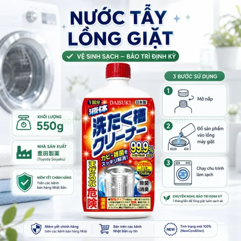 Nước Vệ Sinh Lồng Giặt Daisuki  550g - Khử Mùi, Nấm Mốc Cho Lồng Giặt, Đảm Bảo Vệ Sinh An Toàn Sử Dụng