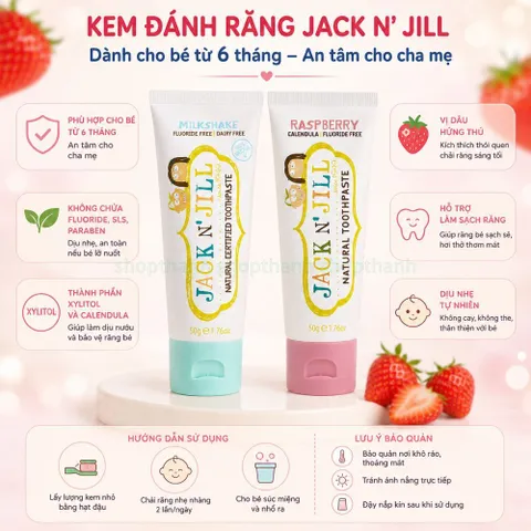 Kem Đánh Răng Jack N' Jill 50g - Úc Không Fluoride Cho Bé Từ 6 Tháng Tuổi An Toàn Khi Nuốt