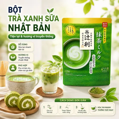 Bột Trà Xanh Sữa Nhật Ụi Matcha Milk 170g Pha Chế Nhanh Gọn Vị Trà Mềm Mượt Nhập Khẩu Nhật Bản