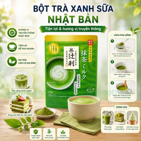 Bột Trà Xanh Sữa Nhật Ụi Matcha Milk 170g Pha Chế Nhanh Gọn Vị Trà Mềm Mượt Nhập Khẩu Nhật Bản