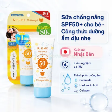 Sữa chống nắng Kissme Mommy SPF50+ PA++++ dưỡng ẩm kháng nước 80 phút cho bé từ 6 tháng 50g