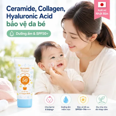 Sữa chống nắng Kissme Mommy SPF50+ PA++++ dưỡng ẩm kháng nước 80 phút cho bé từ 6 tháng 50g