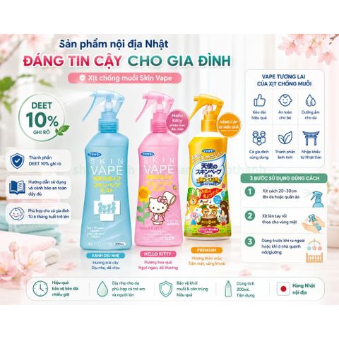 Xịt Chống Muỗi SkinVape Nhật Bản - Xua Đuổi Côn Trùng Hiệu Quả Không Độc Hại Cho Bé Trên 6 Tháng