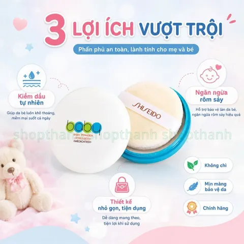 Phấn Rôm Shiseido Baby Powder Pressed Dạng Nén 50g Chống Rôm Sảy Cho Bé Và An Toàn Cho Mẹ Bầu