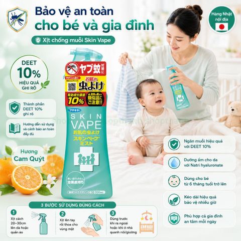 Xịt Chống Muỗi SkinVape Nhật Bản - Xua Đuổi Côn Trùng Hiệu Quả Không Độc Hại Cho Bé Trên 6 Tháng