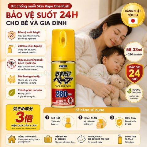Xịt Chống Muỗi SkinVape Nhật Bản - Xua Đuổi Côn Trùng Hiệu Quả Không Độc Hại Cho Bé Trên 6 Tháng