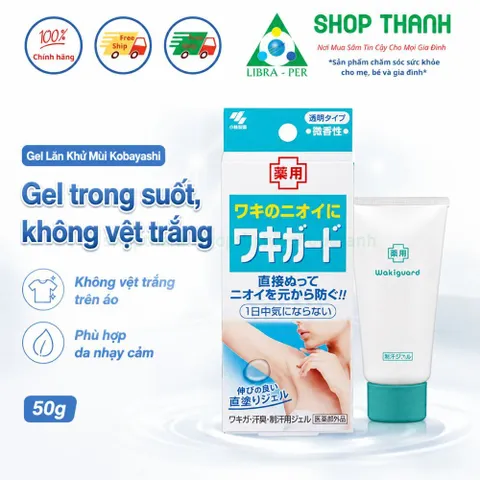 Lăn khử mùi gel trong suốt Kobayashi 50g kiểm soát mồ hôi không vệt trắng phù hợp da nhạy cảm nam nữ