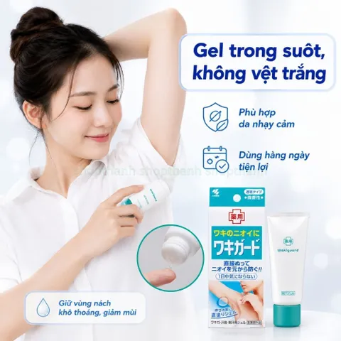 Lăn khử mùi gel trong suốt Kobayashi 50g kiểm soát mồ hôi không vệt trắng phù hợp da nhạy cảm nam nữ