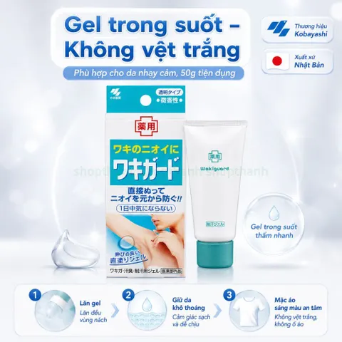 Lăn khử mùi gel trong suốt Kobayashi 50g kiểm soát mồ hôi không vệt trắng phù hợp da nhạy cảm nam nữ