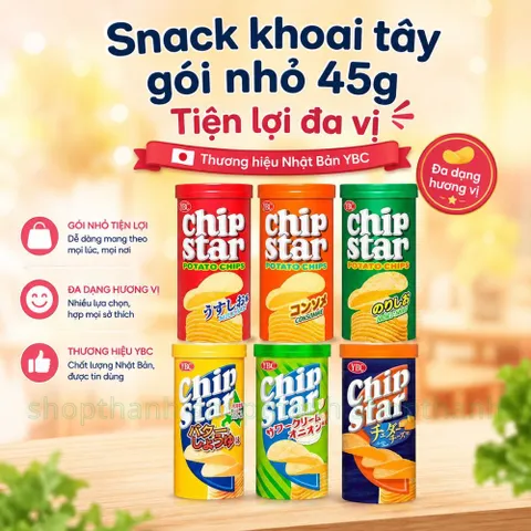 Snack Khoai Tây YBC Chip Star 45g Gói Đa Vị Giòn Ngon Hương Vị Nhật Bản Hút Khách Ăn Vặt