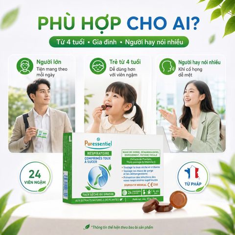 Viên Ngậm Làm Dịu Cổ Họng Puressentiel Respiratoire - Giảm Ho, Khàn Giọng, Ngứa Họng Từ Thiên Nhiên (Hộp 24 Viên)