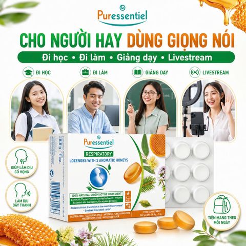 Viên Ngậm Họng Puressentiel 3 Mật Ong Thơm Hỗ Trợ Dịu Cổ Họng Dây Thanh Từ 7 Tuổi 18 Viên 28,8g