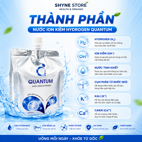 10 Túi Nước Kiềm Quantum - Nước Ion Giàu Hydrogen, Hỗ Trợ Chống Oxy Hóa, Cân Bằng pH