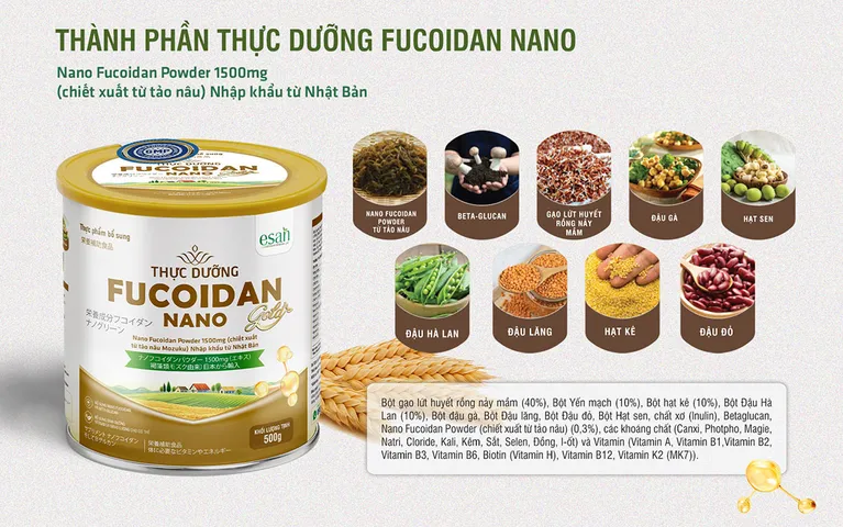 Thực dưỡng Fucoidain Nano - Thực phẩm bổ sung dinh dưỡng tăng cường miễn dịch với Fucoidan 1500mg và Nano Curcumin 5000mg cho sức khỏe tối ưu