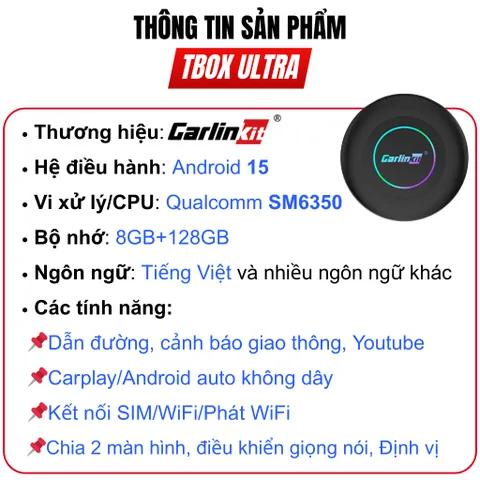 Bộ sưu tập Android box Carlinkit chính hãng Tbox Ultra 2, Tbox UHD, Tbox Ambient và Tbox S2P