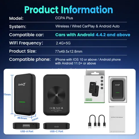 [CHỈ DÙNG CHO MÀN ANDROID] CARLINKIT CCPA PLUS nâng cấp Apple Carplay và Android Auto không dây