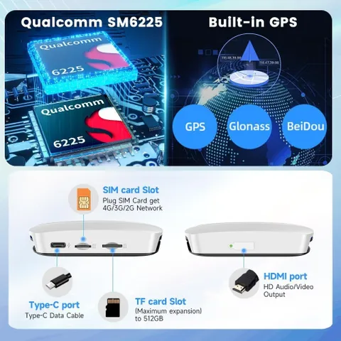 Android box cho ô tô Carlinkit UHD Android 13, Qualcomm SM6225 8 nhân, HDMI