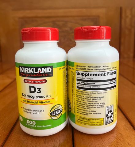 Viên uống Vitamin D3 hãng Kirkland 50mcg 2000IU 600 viên của Mỹ