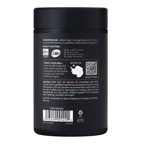 Krill Oil Omega 3 Sports Research - Hỗ trợ cần thiết cho quá trình truyền tín hiệu thần kinh chức năng gan và cơ bắp date 2029 sản xuất chính hãng Mỹ