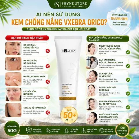 Kem Chống Nắng SPF50+ PA++++ Vxebra Orico | Bảo Vệ Da