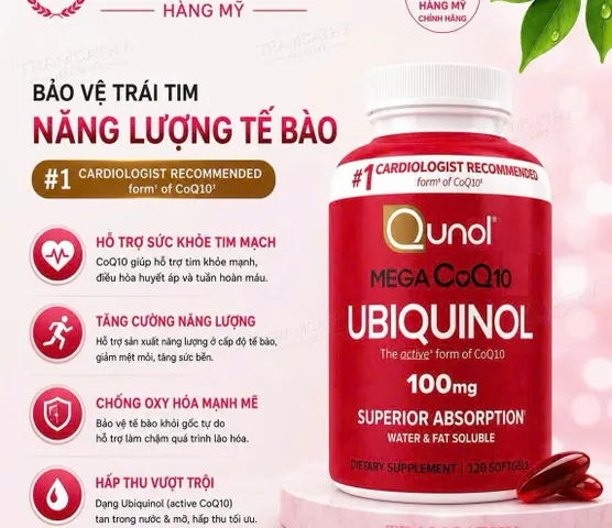 Hàng Mỹ - Qunol Mega CoQ10 Ubiquinol 100mg 120 Viên - Hỗ Trợ Tim Mạch, Tăng Cường Năng Lượng Và Chống Oxy Hóa