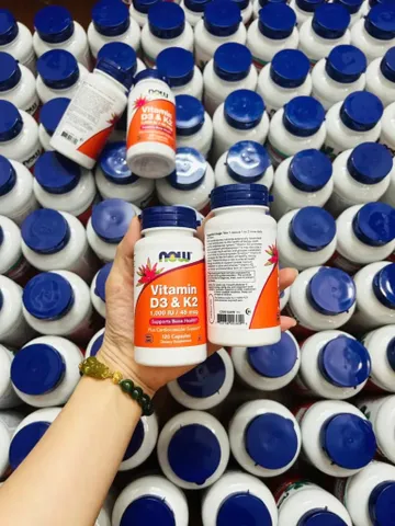  Viên uống NOW Vitamin D-3 & K-2 hỗ trợ sức khỏe xương khớp và tim mạch.