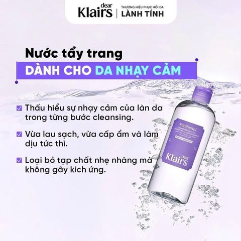 Nước Tẩy Trang Dành Cho Da Nhạy Cảm Klairs Supple Preparation Unscented Cleansing Water 400ml