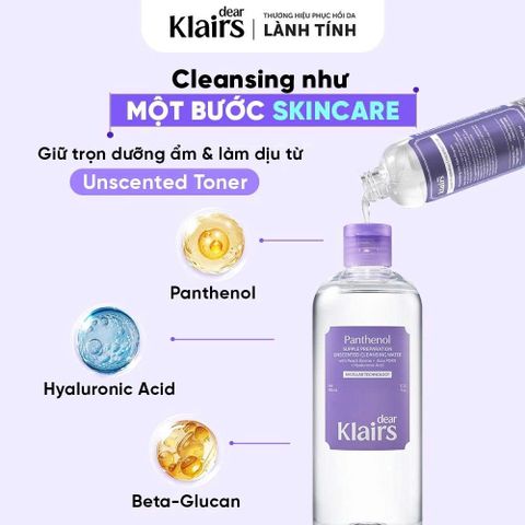 Nước Tẩy Trang Dành Cho Da Nhạy Cảm Klairs Supple Preparation Unscented Cleansing Water 400ml