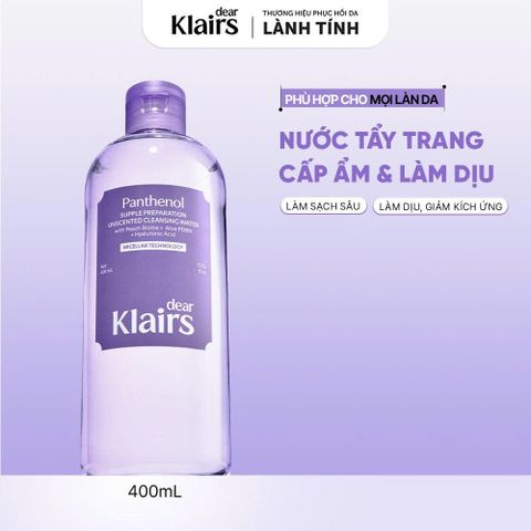 Nước Tẩy Trang Dành Cho Da Nhạy Cảm Klairs Supple Preparation Unscented Cleansing Water 400ml