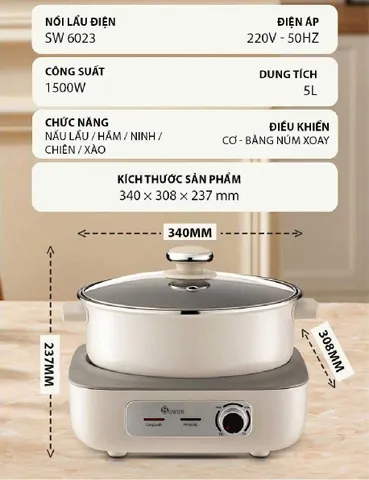 NỒI LẨU ĐIỆN ĐA NĂNG SOWUN SW 6023