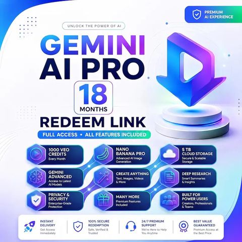 Tài khoản AI gemini pro 18 tháng tặng kèm 5 TB google driver