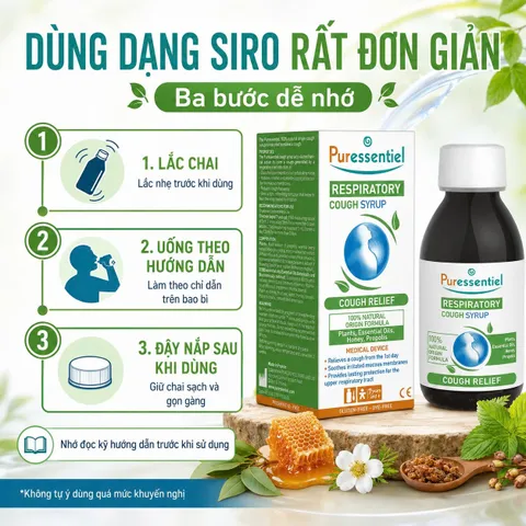Xi Rô Ho Puressentiel Respiratory Cough Syrup 125ml - Cho trẻ trên 7 tuổi và cả gia đình