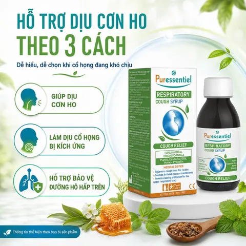 Xi Rô Ho Puressentiel Respiratory Cough Syrup 125ml - Cho trẻ trên 7 tuổi và cả gia đình
