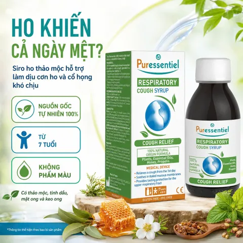 Xi Rô Ho Puressentiel Respiratory Cough Syrup 125ml - Cho trẻ trên 7 tuổi và cả gia đình