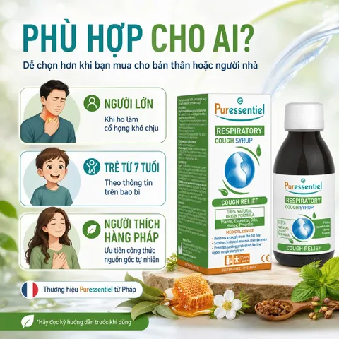 Xi Rô Ho Puressentiel Respiratory Cough Syrup 125ml - Cho trẻ trên 7 tuổi và cả gia đình