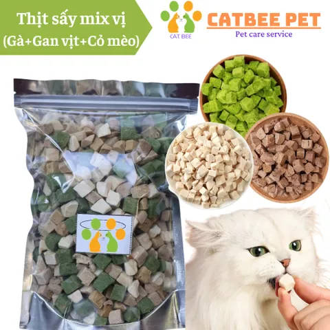 Thịt sấy mix gà viên, gan vịt viên, cỏ mèo viên sấy thăng hoa cho chó mèo hamster bổ sung dinh dưỡng