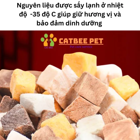 Thịt sấy mix gà viên, gan vịt viên, cỏ mèo viên sấy thăng hoa cho chó mèo hamster bổ sung dinh dưỡng