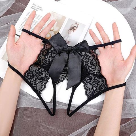 Quần Lót Ren Hoa Xẻ Đáy Cạp Cao Sexy Gợi Cảm Chip Nữ Phối Nơ Khoét Đũng Hottie Quyến Rũ - T338 Đen