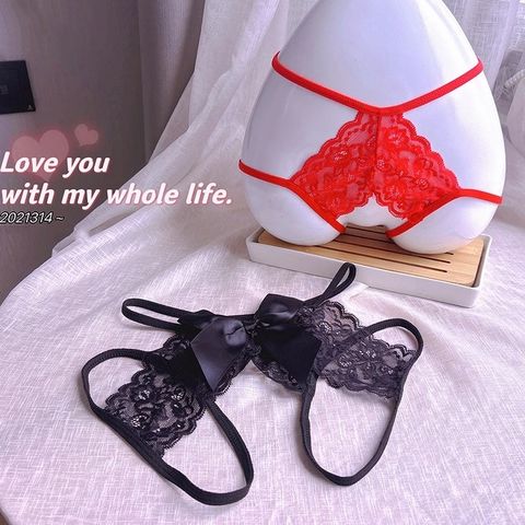 Quần Lót Ren Hoa Xẻ Đáy Cạp Cao Sexy Gợi Cảm Chip Nữ Phối Nơ Khoét Đũng Hottie Quyến Rũ - T338 Đen