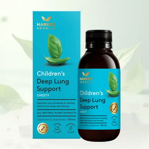 Siro Harker Herbals Children's Deep Lung Support |150 mL| Giảm tích tụ đờm nhầy ở phổi/Chăm sóc toàn diện hệ hô hấp cho trẻ từ 1-12 tuổi [S/P Chuẩn NZ]