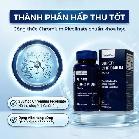 Viên uống giúp cân bằng đường huyết, giảm cholesterol Super Chromium 250mcg NatureCare (90 viên)