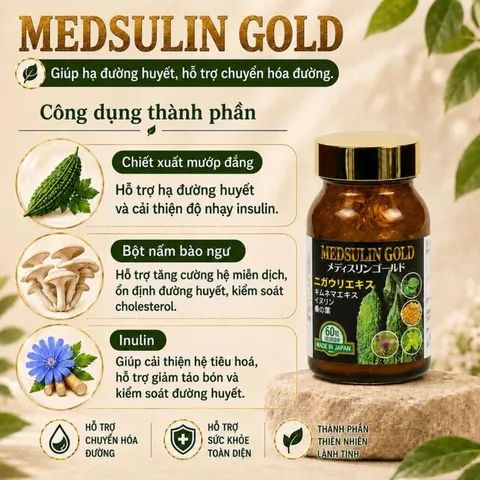 Viên uống giúp hạ đường huyết hỗ trợ chuyển hóa đường Medsulin Gold Jpanwell (60 viên)