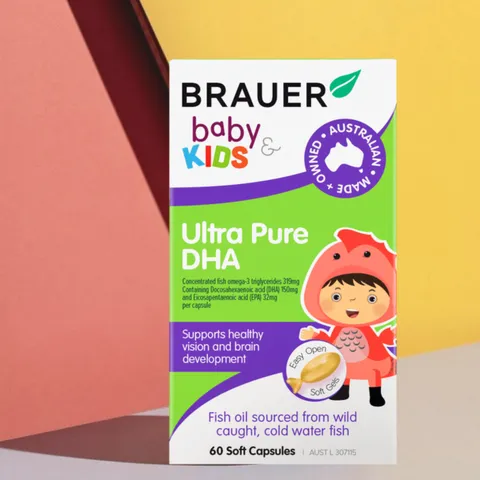 Viên nhai Brauer Baby & Kids Ultra Pure DHA |60 viên| Phát triển trí não - Hoàn thiện thị lực & Tăng cường hệ miễn dịch cho trẻ từ 7 tháng tuổi trở lên