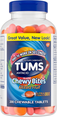 Viên nhai kháng axit TUMS Chewy Bites, giảm chứng ợ nóng, hương vị trái cây hỗn hợp, 200 viên