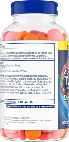 Viên nhai kháng axit TUMS Chewy Bites, giảm chứng ợ nóng, hương vị trái cây hỗn hợp, 200 viên