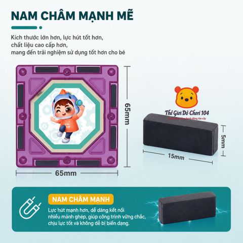 Bộ xếp hình nam châm ánh sáng Colorful Magnetic 131 chi tiết phát triển tư duy Stem Thế giới đồ chơi 1104